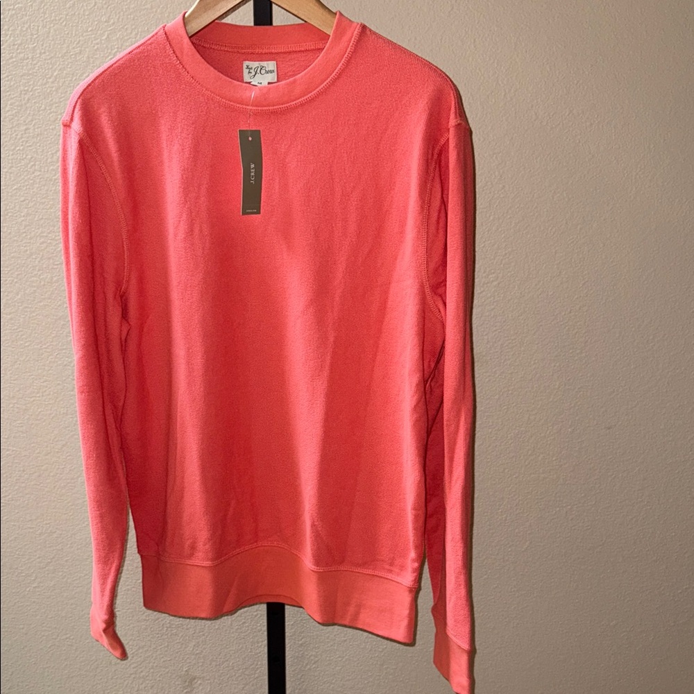 J. Crew Men's Bright Coral Long Sleeves Textured Crew Sweater Tee Men’s Size M